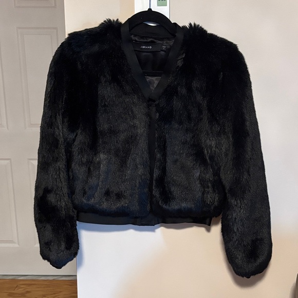 J Brand Black Faux Fur Bomber Jacket - Picture 2 of 16